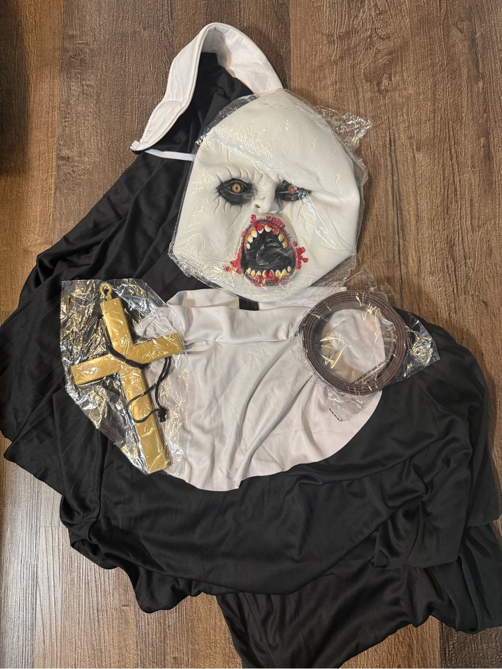 Adult Medium Scary Nun Costume with White Mask and Black Robe